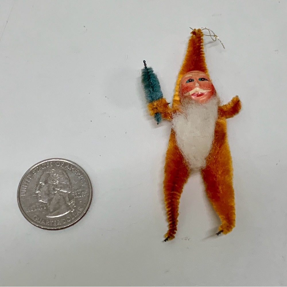 1940s Post WWII Antique Chenille Santa Claus Wire Brush Tree Ornament